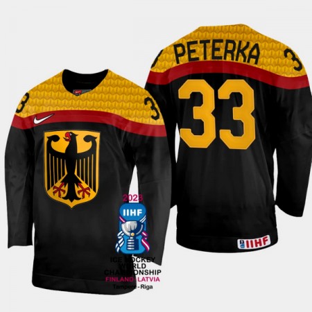 Deutschland Trikot JJ Peterka 33 IIHF World Championship 2023 Schwarz - Herren